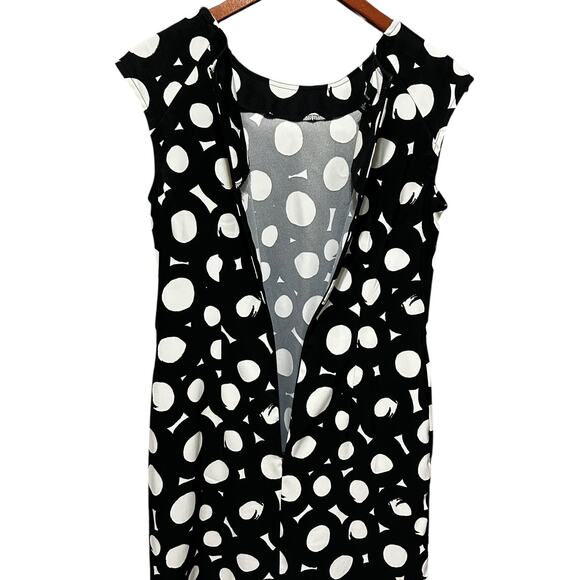 AB Studio Dress Womens 8 Black White Sleeveless Sheath Polka‎ Dot Pockets Chic - Picture 6 of 8